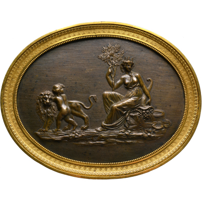 A French Empire bronze and gilded oval plaque with Cybele, ca. 1800