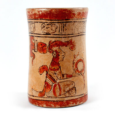 Central American Mayan polychrome cylindrical vessel, ca. 600 - 900 AD