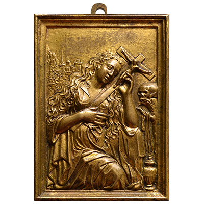 A gilt-bronze rectangular plaque with the Penitent Magdalene, The Netherlands, late 16th century