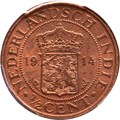 1/2 cent Nederlands Indië 1914 PCGS MS 64 RD
