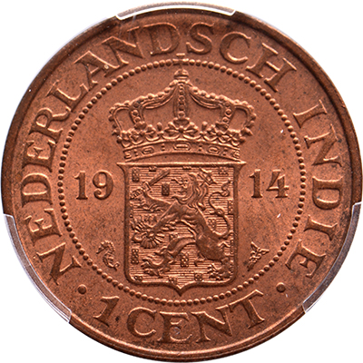 1 cent Nederlands Indië 1914 PCGS MS 63 RD