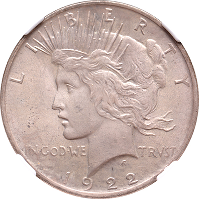 1 dollar – Peace Dollar 1922 USA VAM-2F HAIR PIN NGC MS 65