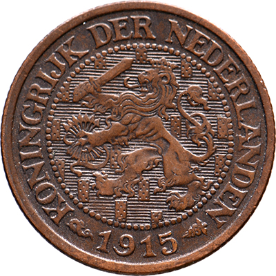 1 cent 1915 Wilhelmina Pr+