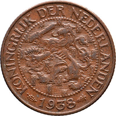 1 cent 1938 Wilhelmina Pr+