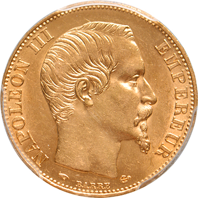 20 francs 1855A Napoleon III France – SS Central America PCGS MS61