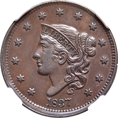 1 cent – Coronet Cent 1837 USA NGC AU 55 BN