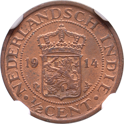 1/2 cent Nederlands Indië 1914 NGC MS 63 RB