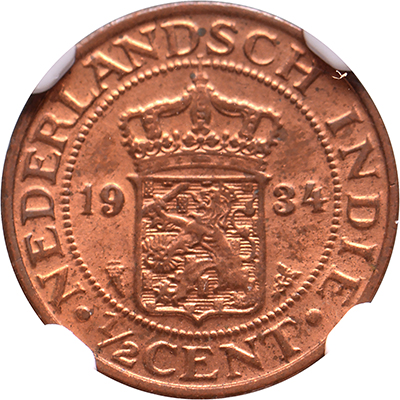 1/2 cent Nederlands Indië 1934 NGC MS 64 RD