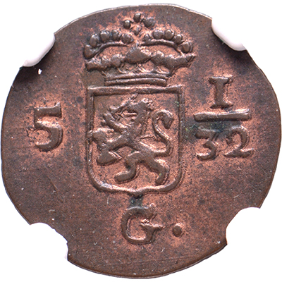 1/2 duit Nederlands Indië 1808, Koninkrijk Holland onder Lodewijk Napoleon, NGC AU 58 BN