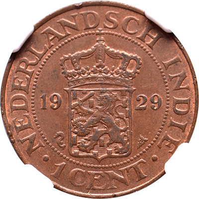 1 cent Nederlands Indië 1929 NGC AU 58 BN