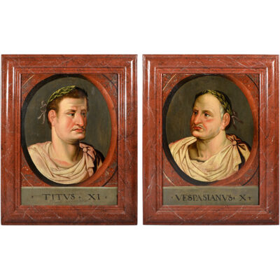 Two Roman 'Twelve Caesars' paintings of Vespasian and Titus, 17th century